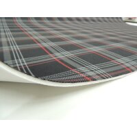 Autostoff VW Clark Golf GTI Karo mit rotem Streifen & 3 mm Schaum und Charmeuse
